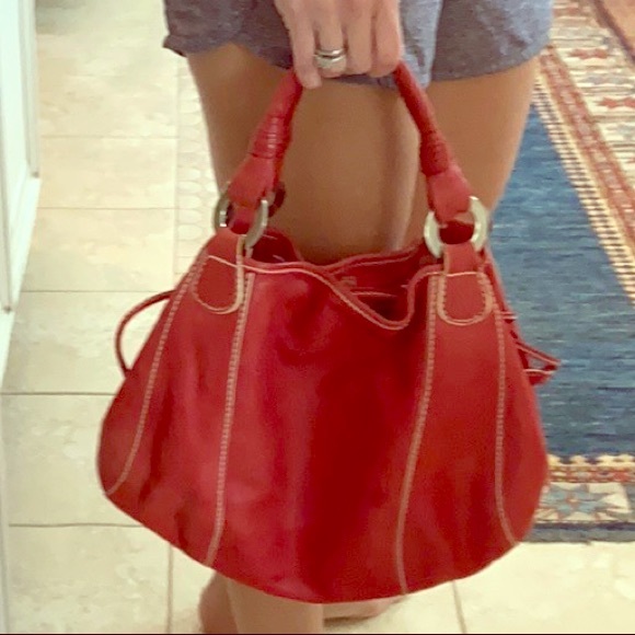 Red, soft leather hobo purse - Picture 1 of 6